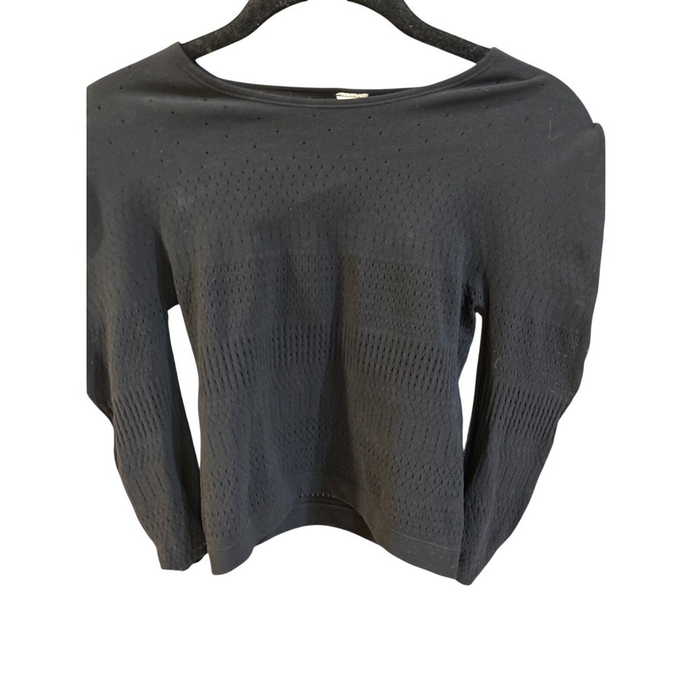 Fabletics Black Pointelle Mesh Long Sleeve Activewear Top BA2044745 Womens Small